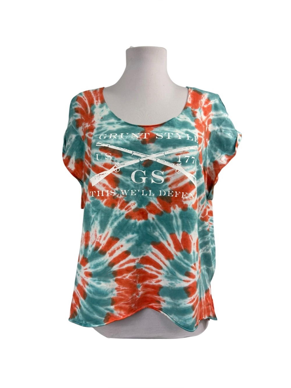 Grunt Style Women's 2XL Cropped T Shirt Orange Teal Miami Dolphins Tie Dye
